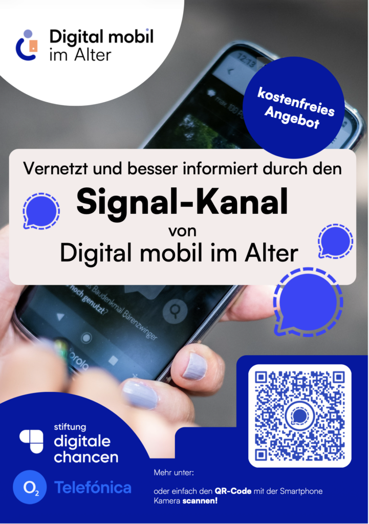 Das Bild zeigt den QR Code für den Signal Kanal von Digital mobil im Alter und Ria Hinkens Digital Kolumne